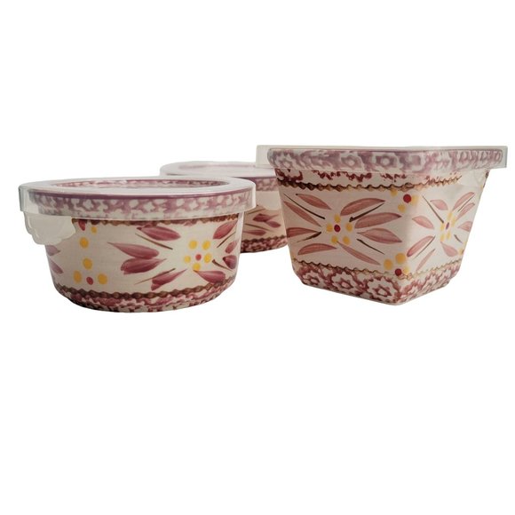 Temptations Old World Red Round and Square Storage Containers Lot by Tara PD23 - Picture 5 of 7